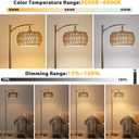 Ambimall Arc Floor Lamp with Remote & Rattan Double Shades, Brown Bohemian