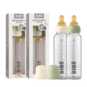 Bibs Baby Glass Bottle | Anti-Colic Borosilicate Glass Bottles | Natural Vented Round Natural Rubber Latex Nipple | Consistent Flow Rate | 7.6 oz/225 ml | 2 Pack | Ivory/Sage