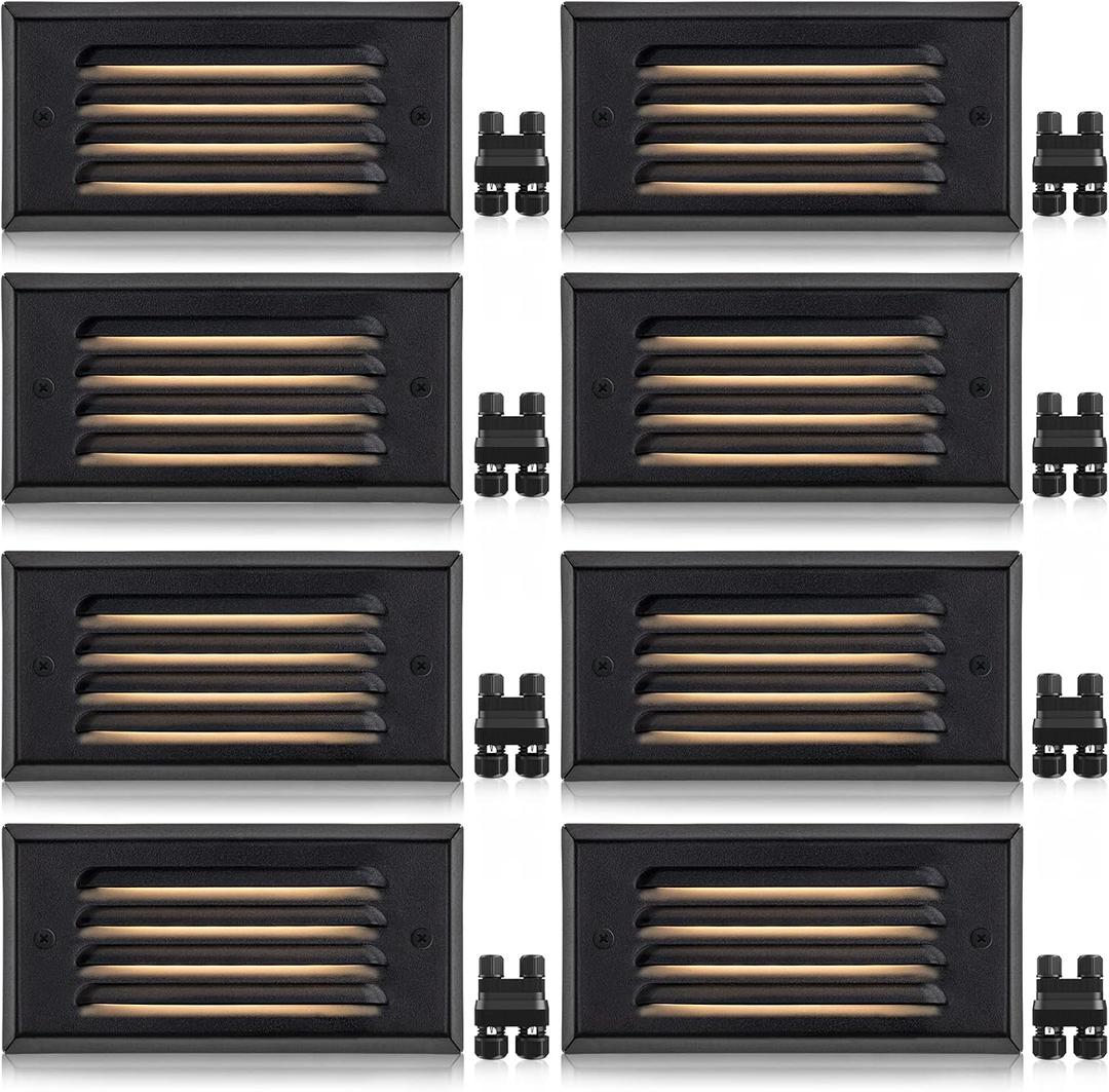 SUNVIE Low Voltage Step Lights 5W LED Step Lights Outdoor 3000k Low Voltage Deck Light with Horizontal Louver Faceplate Deck Stair Light for Stairs Fence Post Fastlock2 Connectors Included, 8 Pack