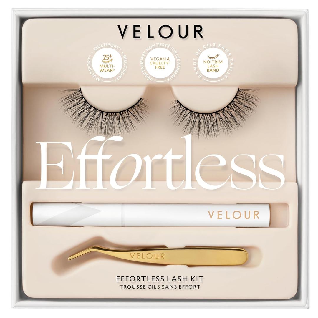 Velour Effortless Lash Kit, False Lashes + Lash Applicator + Eyelash Glue, Reusable 25+ Times, Natural-Looking False Eyelashes, Fluffy & Lightweight No Trim Lashes, Fake Lashes for All Eye Shapes