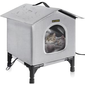 Rest-Eazzzy Cat House for Indoor and Outdoor Cats in Winter, Waterproof, Fully Insulated Shelter for Stray and Feral Cats, Great for Cat Houses for Outdoor and Cat Beds for Indoor Cats(Grey, Small)