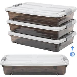 Beeveer 4 Plastic Under Bed Storage Containers, 23.7 x 15.8 x 5.2, Brown