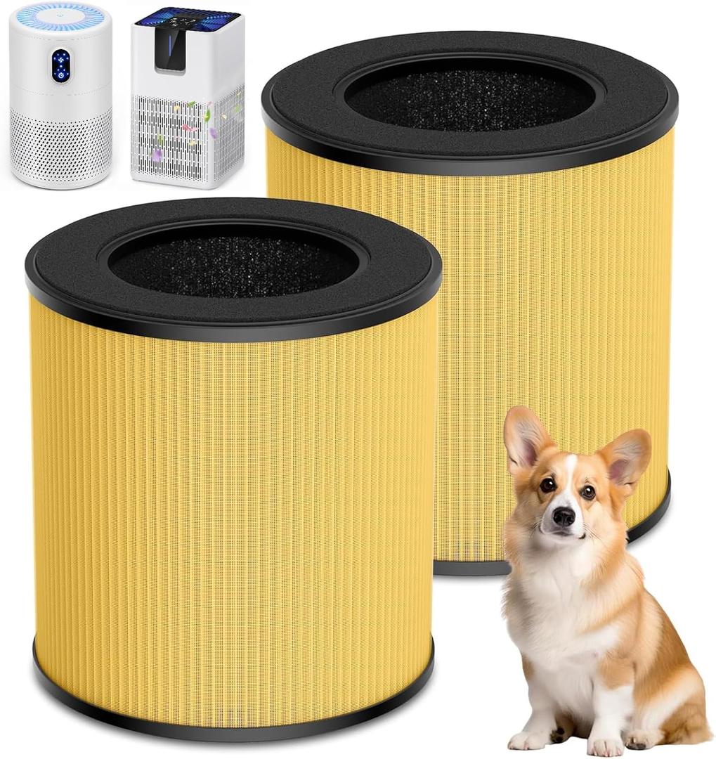 B-D02L/M05 Replacement Filter, Compatible with MOOKA B-D02L & M05 Air Purifier, for VEWIOR B-D02U, for KOIOS B-D02L, 2 Pack Pet Care Filter,Yellow