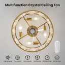 Crystal Caged Ceiling Fans Lights: 18.9'' Farmhouse Fandelier Ceiling Fan with Remote 6 Speeds Gold Semi Flush Mount Industrial Chandelier Modern Low Profile Ventilador de Techo for Bedroom Kitchen