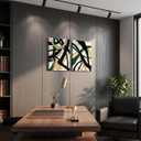 GKQNMU 2pcs Abstract Stripe Canvas Wall Art Modern Minimalist Geometry Wall Decoration Pictures Green Gold And Black Prints Posters Paintings for Living Room Bedroom Office Decoration Ready To Hang, 24"L x 16"W-Canvas