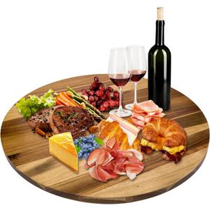 30'' Acacia Wooden Lazy Susan with 360 Rotation for Dining Table Top,Extra Large Wooden Serving Tray with Heavy Duty Rotating Wheel for Kitchen,Dining Table