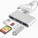 3 x SD Card Reader for iPhone/iPad, USB C and Lightning Port SD Card Adapter with 2 USB 3.0, Memory Card Reader for Camera Adapter, Support SD, Micro SD, Type C, USB-A Devices