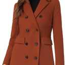 Allegra K Women's Winter Coat Elegant Notched Lapel Double Breasted Trench Coat, M