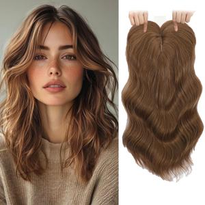 TYQ Hair Toppers for Women with Thinning Hair,14 Inch 360 3D Synthetic Curly Wavy Side Part Clip in Bangs(Coffee Brown) (#12/16)