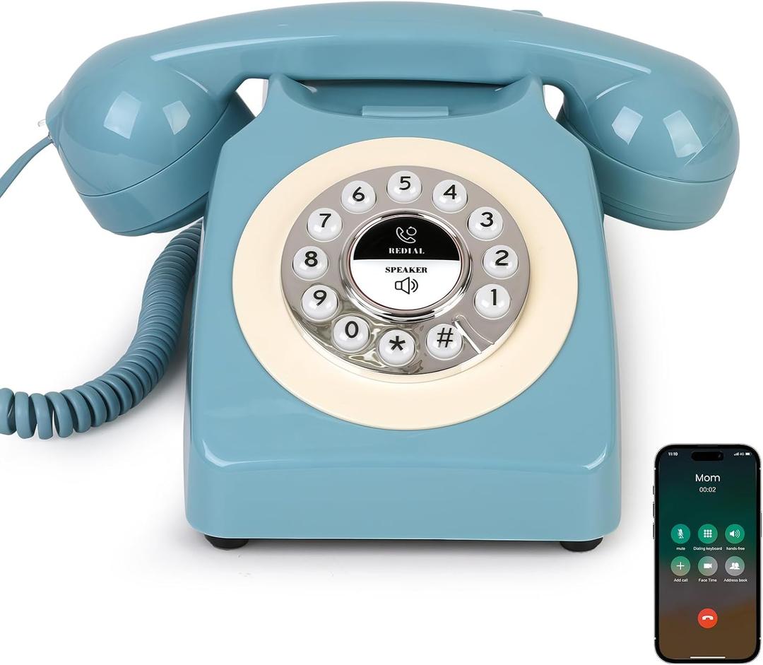 Sangyn Bluetooth Landline Phone with Handset and Speakerphone, Retro Bluetooth Home Phone, Classic Bluetooth Desk Phone, Cordless Bluetooth Telephone with USB Rechargeable