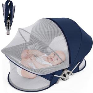 Portable Travel Bassinet for 0-5M Baby, Baby Cribs Travel Pod for Outdoors Baby Lounger,Infant Travel Bed with Mosquito Net and Sunshade Canopy, Lightweight Washable Foldable