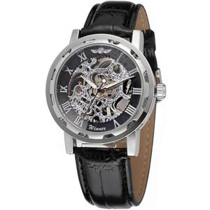 Men's Fashion Mechanical Wristwatch Transparent Dial with Skeleton Design Leather Band Automatic Manual-Winding Watch