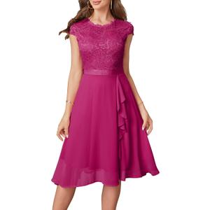Women's Cocktail Dresses for Women Evening Party, Tea Party Dresses for Women 2024 Wedding Guest Dress, Black Prom Semi Formal Dress Elegant Lace Silk Bridal Shower Dress for Women Rose Pink XL