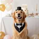 FunMular 3Pcs Formal Dog Tuxedo Accessories Set Adjustable Wedding Collar Bandana with Bow Tie Pet Top Hat for Large X-Large Dogs New Years Wedding Birthday Party