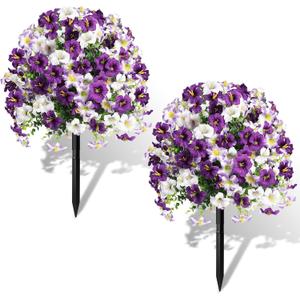 2pcs Artificial Topiary Ball with Petunia Flowers,Purple White
14in UV Resistant Greenery Eucalyptus Fake Plant Shrub Bushes with Ground Spike for Outdoor Indoor Planter Porch Garden