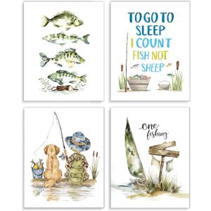 Frimeeme Fishing Theme Nursery Wall Art Prints,4Pcs Nursery Hunting Wall ArtNursery fishing wall artHunting Dog Posters Prints for Boys Room Farmhouse Canvas 8 x 10 In Unframed