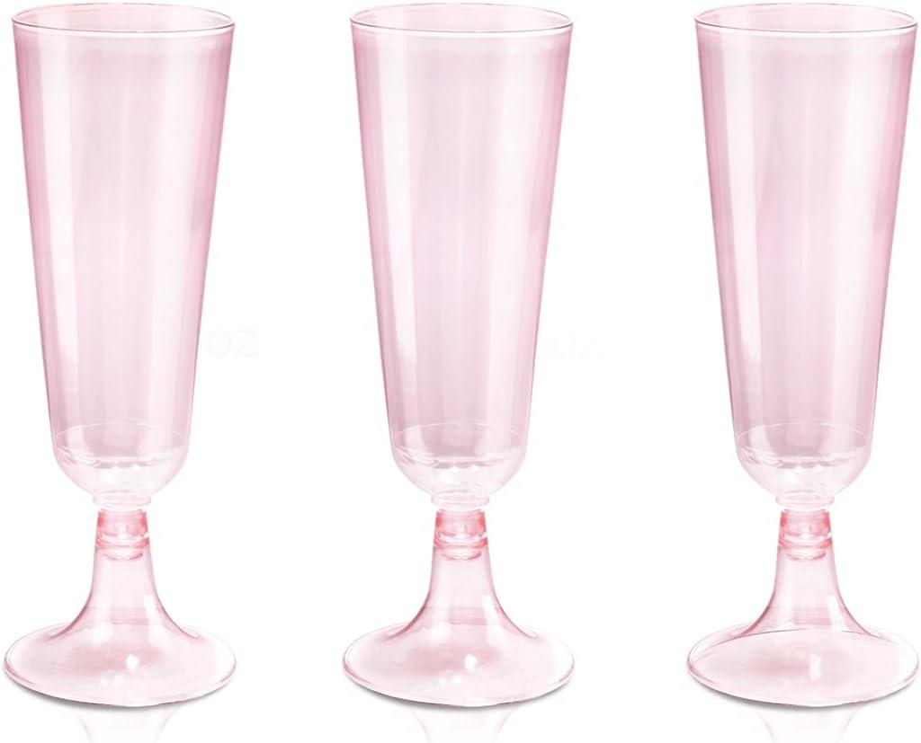 bUCLA 60 Pack Pink Plastic Champagne Flutes Disposable - 5 OZ Plastic Champagne Glasses - Fancy Champagne Cups - Ideal for Party