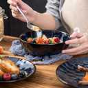 vicrays Ceramic Salad Bowls Set for Kitchen, Serving - 32 Ounce Soup Bowls, Pasta Bowls, Chip Resistant, Dishwasher Microwave Safe, Large, Fluted, stoneware, Set of 4 (Blue)