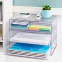 STORi STAX Plastic Stackable Organizer Drawers (Set of 2) Clear | 12.5" Wide | Set Includes Two Open Drawer | Organize Office Desk Accessories & Sort Paper | Made in USA