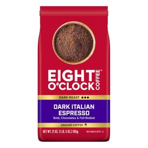 Eight O'Clock Coffee Dark Italian Espresso Ground Coffee, Dark Roast, 21 Ounce (Pack of 1) - Bold & Chocolaty, Best By: FEB/18/2026