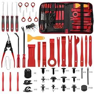250 PCS Trim Removal Tool Kit Automotive Tools Auto Removal Set for Car Panel Dashboard Radio Puller Tool Plastic Pry Tools Clip Pliers/Fastener Pry Tool with Storage Bag (Red)