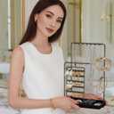 Lolalet Jewelry Organizer Stand, No Assembly Needed Display Storage with Rotating Earring Holder and Velvet Ring Tray for Necklace Bracelet Studs,Christmas Gifts Room Dorm Decor for Teen Girls -Black