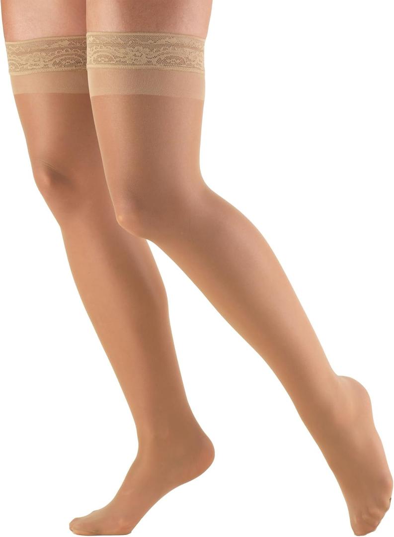 Truform Sheer Compression Stockings, 8-15 mmHg, Women's Thigh High Length, 20 Denier, Beige, Medium