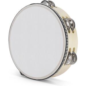 Flexzion Wooden Round Tambourine for Kids and Adults 8" Inch Single Row 8 Pair Jingles, Wood Handheld Percussion Instrument for Beginner and Professional Tambourine Player