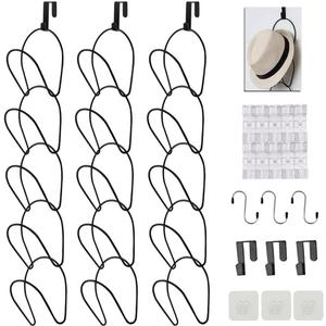 LINFIDITE 15 Pack Hat Rack Hanger Holder Organizer Closet Hanging Baseball Cap Display Storage Rack for Scarves Handbags Towels Clothes Ties Over Door Wall Mounted w Hanging Hook Black (Round ring)