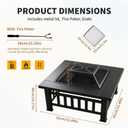 3-in-1 Multifunctional Square Fire Pit Table, 32-Inch Outdoor Metal Fire Pit with Ice Bucket, Black Powder Coated Iron, Charcoal Fueled