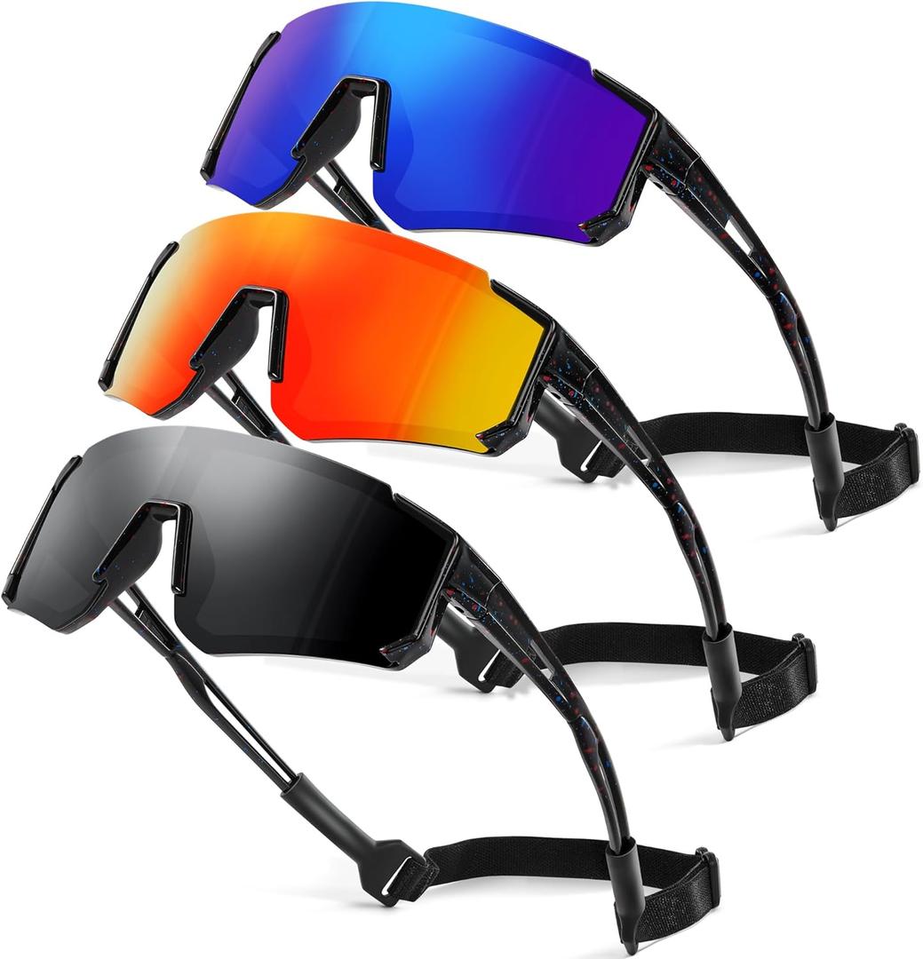 3 Pack Kids Polarized Sunglasses - Youth Baseball Sunglasses for Boys Girls Age 3-12 Sports UV Protection Goggles (A02-black+black / Black+dark Blue / Black+red)