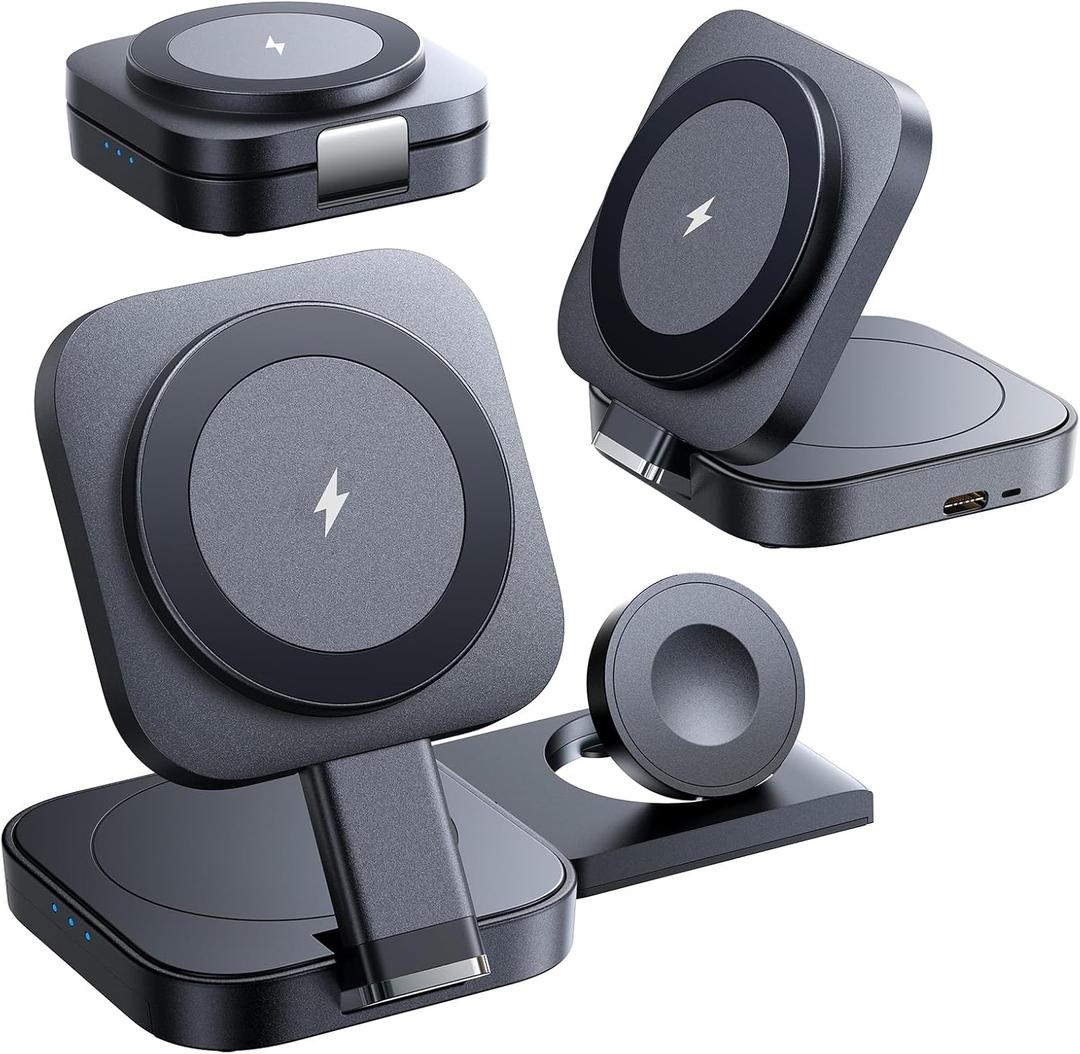 LISEN 3 in 1 Charging Station for Apple Devices Magsafe Wireless Charger Pad for iPhone, Travel Wireless Charging Station for Multiple Devices Fits iPhone 15 Pro Max Magsafe Charger Airpods,Black