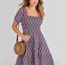 ANRABESS Womens 2026 Summer Casual Dress Square Neck Puff Sleeve Boho Beach Vacation Short Dress