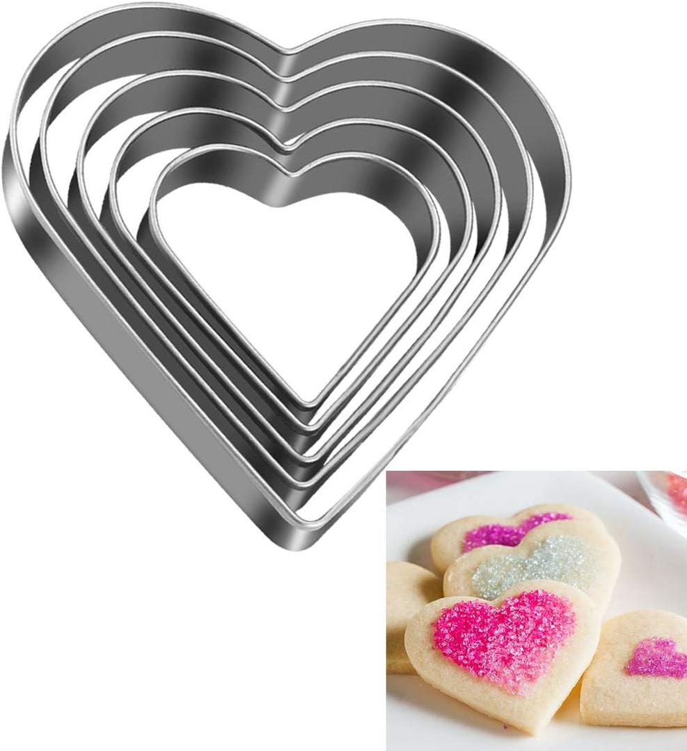 Love Heart Cookie Cutter Set Pack of 5 Valentines Day Heart Biscuit Cutter for Sandwiches, Pastries, Fruit and Cakes Birthday, Wedding Baking Tools