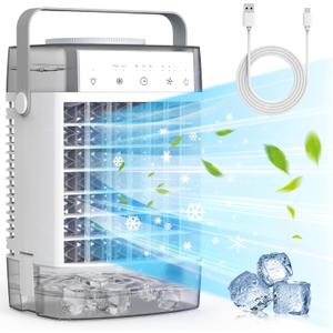 Portable Air Conditioners,3-Speed Small AC Unit, Evaporative Air Cooler with Timer function,7-Color Nightlight,Double Tank, 2 Mist modes,Personal Air Conditioner for Bedroom,Office,Room-Gray