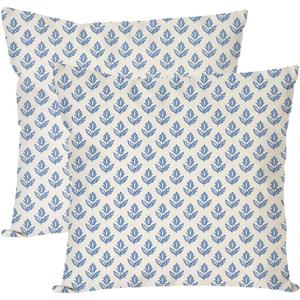 PANDICORN Block Print Throw Pillow Covers 20x20 Inch Set of 2 Vintage Blue Floral Boho Outdoor Spring Farmhouse Decorations Decorative Throw Pillows Cases for Home Bed Living Room Couch Dcor