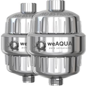 weAQUA Heavy Duty Shower Filter Family 2 PACK 99% Removal for Hard Water, Chlorine, Fluoride, Heavy Metals, Micro-life, Organics and More (Chrome)