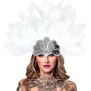 HOMELEX Women's Black Feather Headpiece Carnival Caribbean Headdress Showgirl Accessories (White-1)