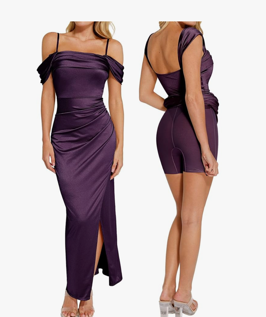 Popilush Shapewear Dress Womens Multi Way Wear Dresses Off The Shoulder Maxi Dress Bodycon Long Cocktail Dresses Size L