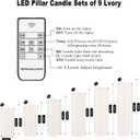 Rechargeable Flameless Candles with Remote and Timer USB-C Candles
9-Pcs Flickering Pillar Candles Coated with Real Wax for Halloween, Christmas, Home, Wedding & Holiday Decor (6 Sizes, White)