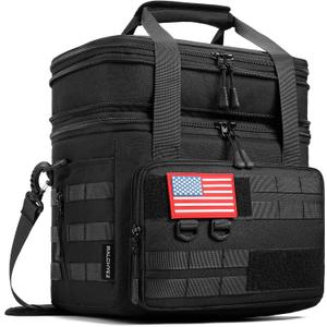 RalChyez Tactical Lunch Box, 20L Large Heavy Duty Double Deck Insulated Lunch Bag Leakproof Expandable Tote Cooler with Shoulder Strap for Adult Men Women Work Fishing Picnic Travel Black