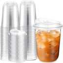 50 Pack 16 oz Clear Plastic Cups with Strawless Sip Lids Disposable Pet Iced Coffee Round Bottom Cup for Iced Coffee Juice Smoothie Cold Beverage Milkshake Bubble