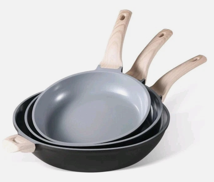 CAROTE Non Stick Frying Pan Set (9.5+11+12.5 Inch) Ceramic Frying Pan Healthy Nonstick Skillet PFOA&PFAS Free -Compatible with All Stovetops Black/Gray