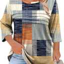LOMON Plus Size Women Blouses 3/4 Length Sleeve Tops Crewneck Pleated Casual Tees Shirts 1X-5X (Blanket Print)