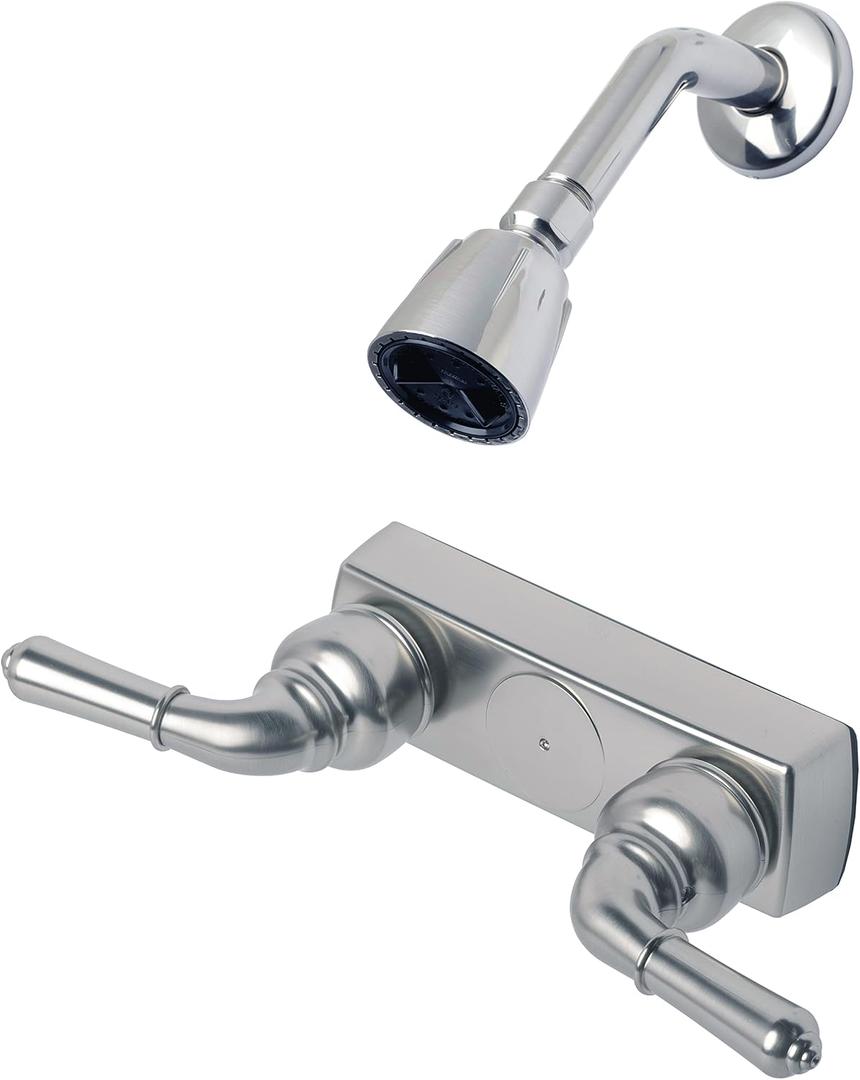 Laguna Brass 3330BN/4010BN Mobile Home Two Handle Non-Metallic 4" Shower Valve Brushed Nickel Finish with Shower Head