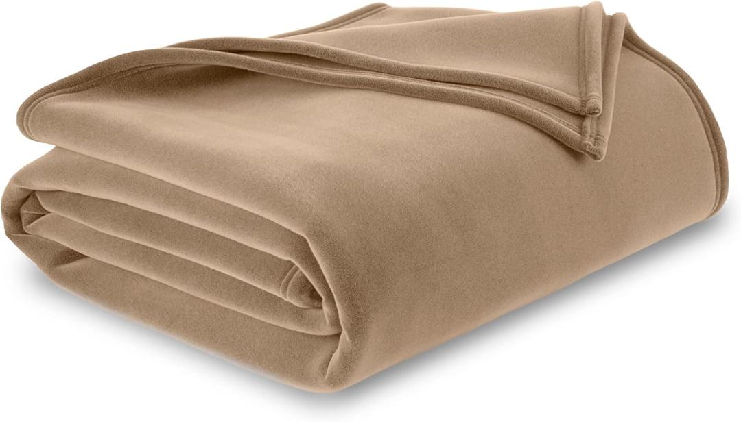 Vellux Original Queen Blanket - Soft Nylon Insulated Blanket for Bed Couch - Lightweight Machine Washable All Season - Pet Friendly Durable Wont Pill or Lint - 90x90  Beige