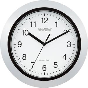 La Crosse Technology WT-3102S Atomic Analog Wall Clock, 10", Silver
