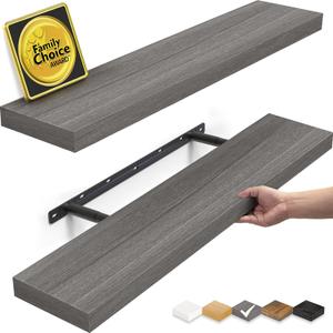 BAYKA Floating Shelves Grey, 22.5 inches Rustic Wood Wall Mounted Shelves for Bathroom, Bedroom, Living Room, Kitchen, Hanging Shelf for Books/Storage/Decor (Gray,Set of 2)