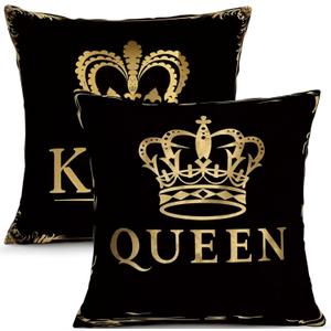 ORMAN Valentines Throw Pillow Covers 18 x 18 Inch King Queen Crown Black Cushion Case Decoration for Sofa Couch Set of 2