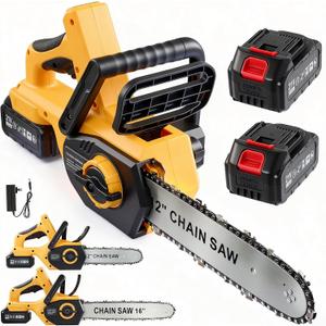 Battery Powered Chainsaw, 12" & 16" Dual Guide Plate Electric Cordless Chainsaw, Brushless Motor with Dual Safety Switch, Auto Oiler & Oil Output Control Switch for Wood Tree Pruning Cutting